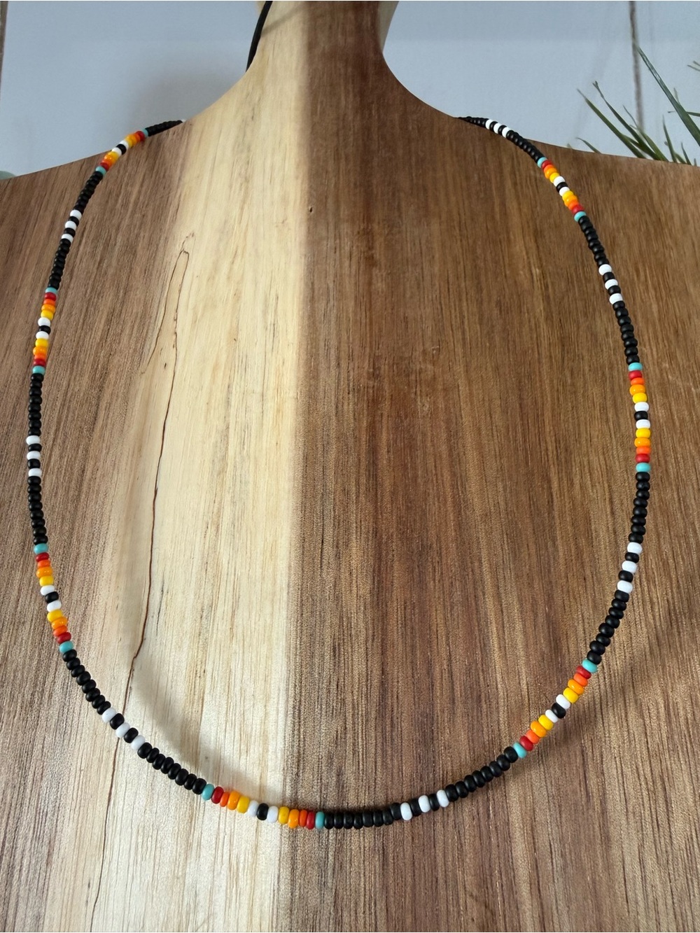 Handmade Black Seed Bead Necklace with Multicolor Accents
